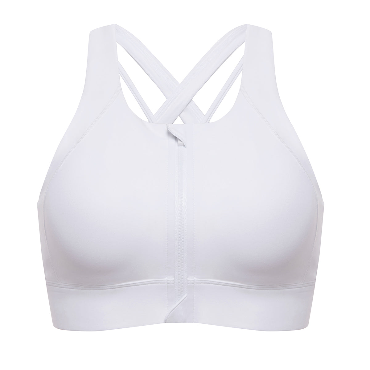 power on zip front racerback high impact workout bra all white 4