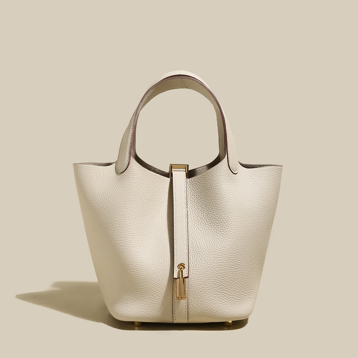 premium bucket tote bag with lock ivory 2