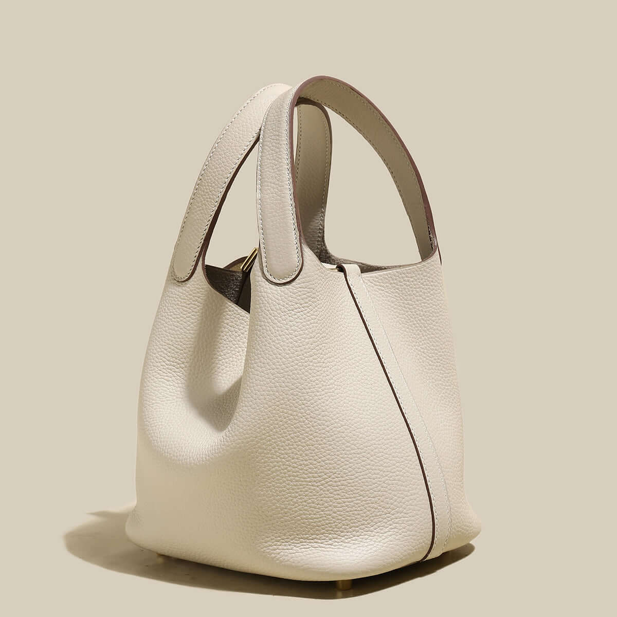 premium bucket tote bag with lock ivory 3