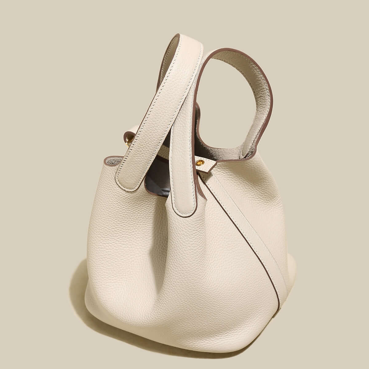 premium bucket tote bag with lock ivory 5