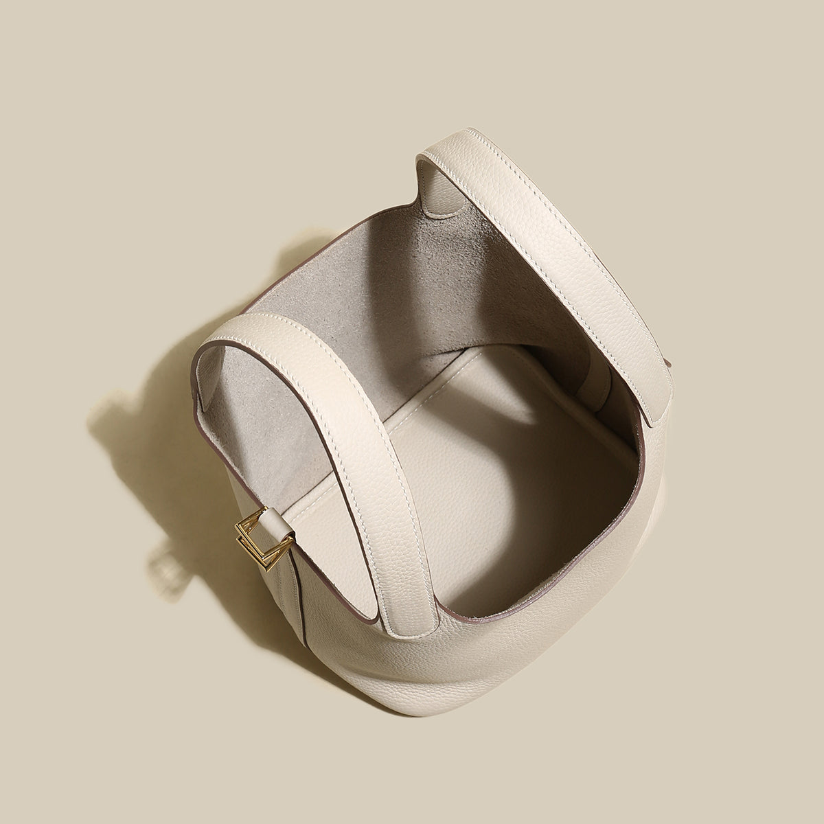 premium bucket tote bag with lock ivory 6