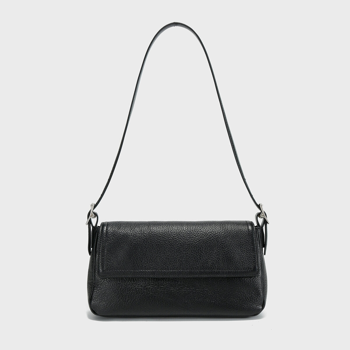 Premium Calfskin Leather Baguette Shoulder Bag – Classic Flap Crossbody with Pebbled Grain Texture