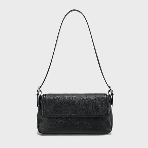 Premium Calfskin Leather Baguette Shoulder Bag – Classic Flap Crossbody with Pebbled Grain Texture