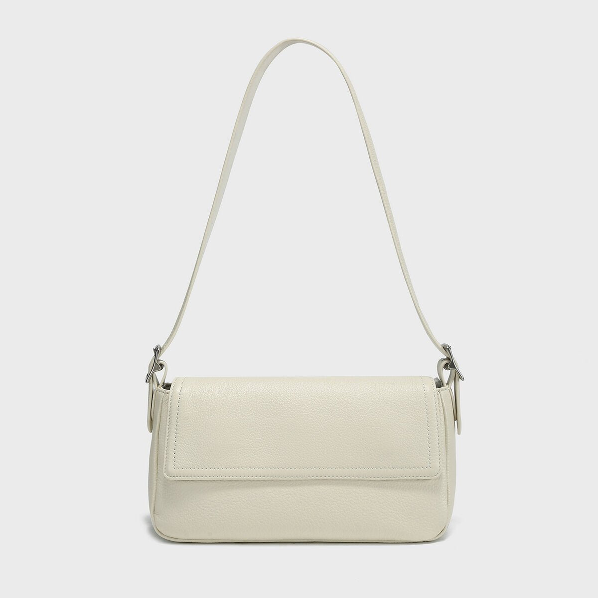 Premium Calfskin Leather Baguette Shoulder Bag – Classic Flap Crossbody with Pebbled Grain Texture
