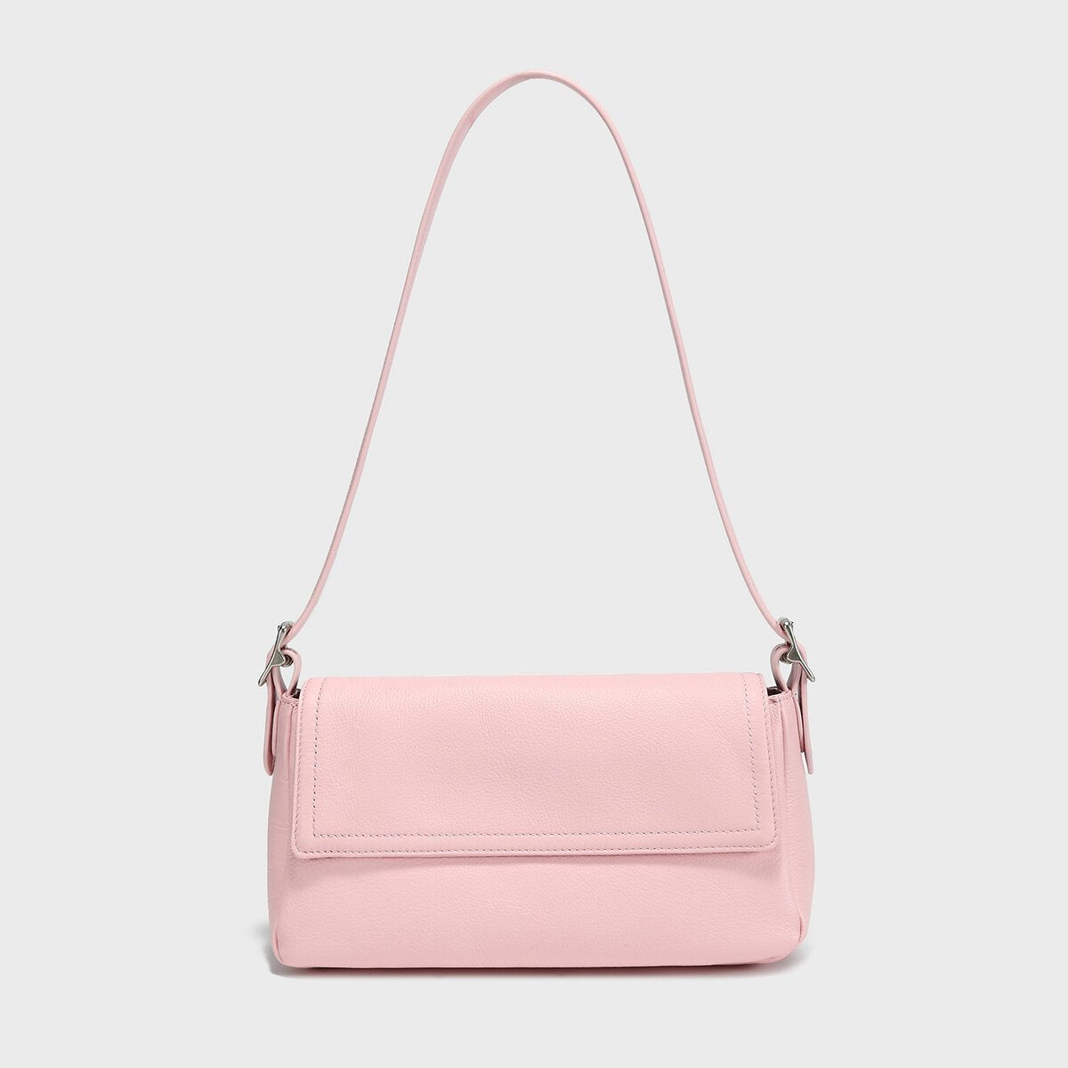 Premium Calfskin Leather Baguette Shoulder Bag – Classic Flap Crossbody with Pebbled Grain Texture