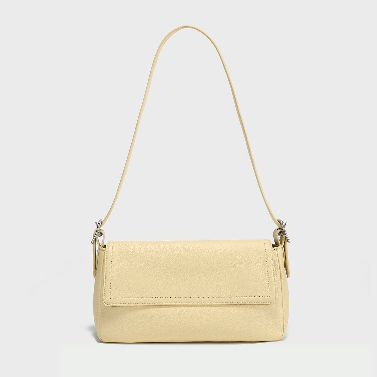 Premium Calfskin Leather Baguette Shoulder Bag – Classic Flap Crossbody with Pebbled Grain Texture