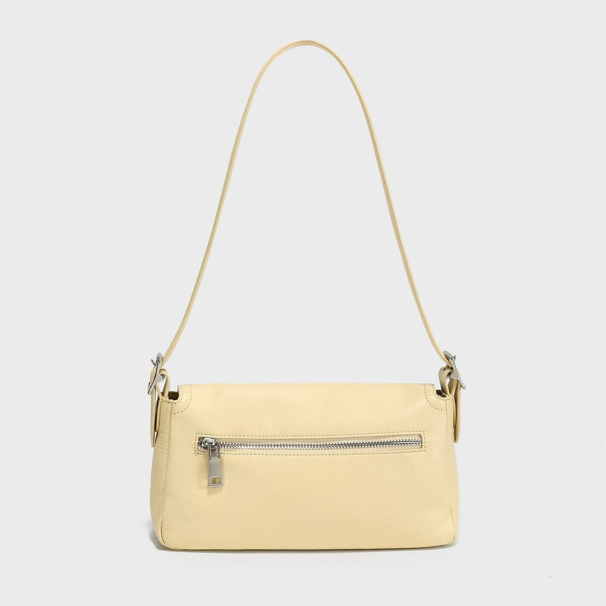 Premium Calfskin Leather Baguette Shoulder Bag – Classic Flap Crossbody with Pebbled Grain Texture