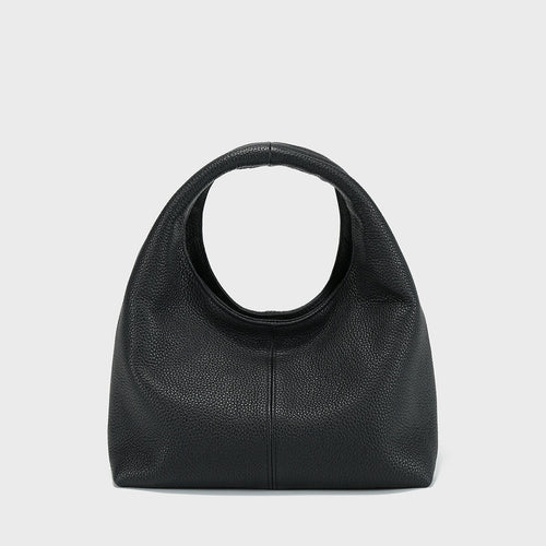 Premium Calfskin Leather Slouchy Hobo Bag – Circular Top-Handle Crossbody Tote