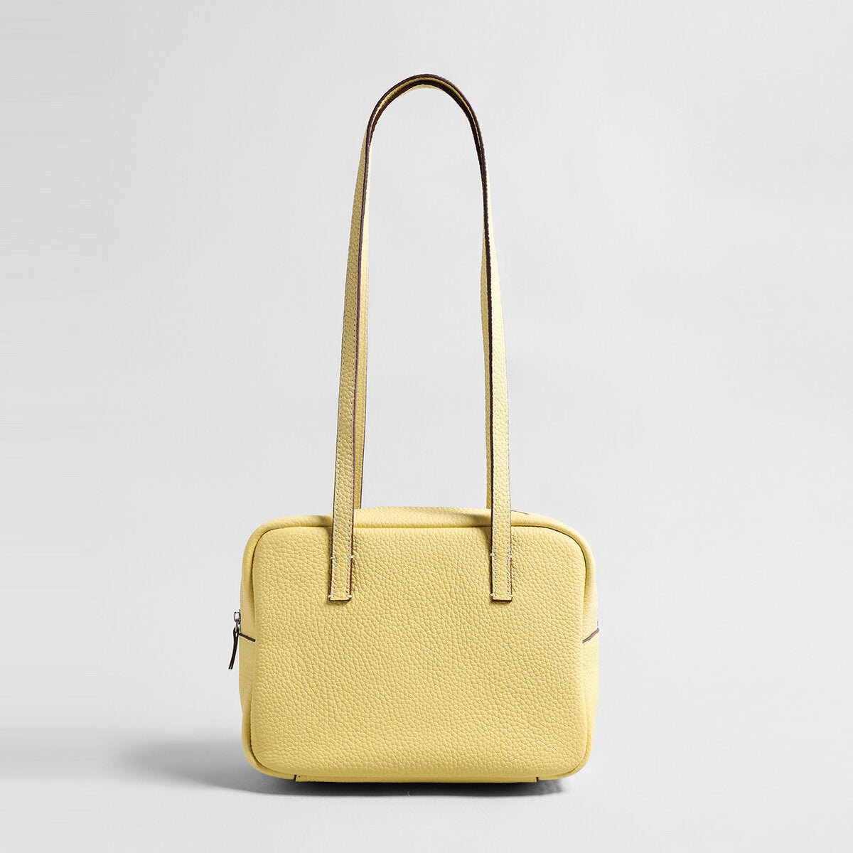 Premium Pebbled Calfskin Bowling Bag – Structured Square Shoulder Tote