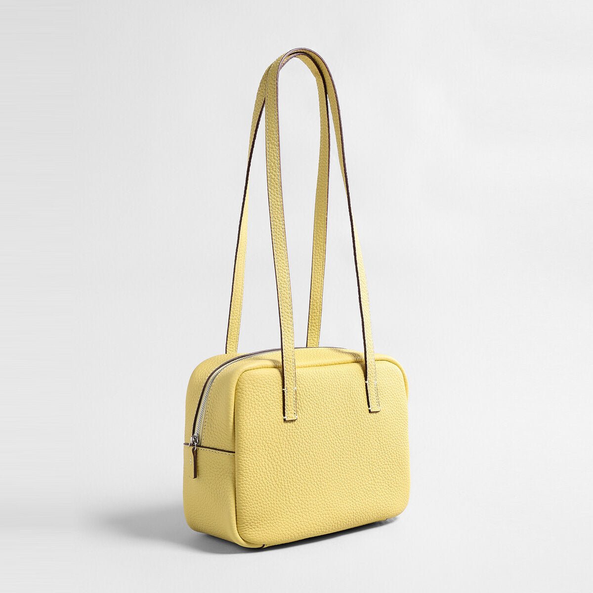 Premium Pebbled Calfskin Bowling Bag – Structured Square Shoulder Tote