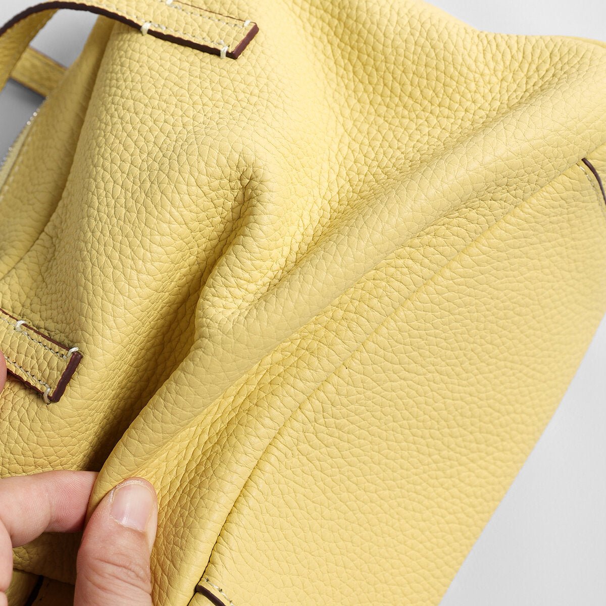 Premium Pebbled Calfskin Bowling Bag – Structured Square Shoulder Tote