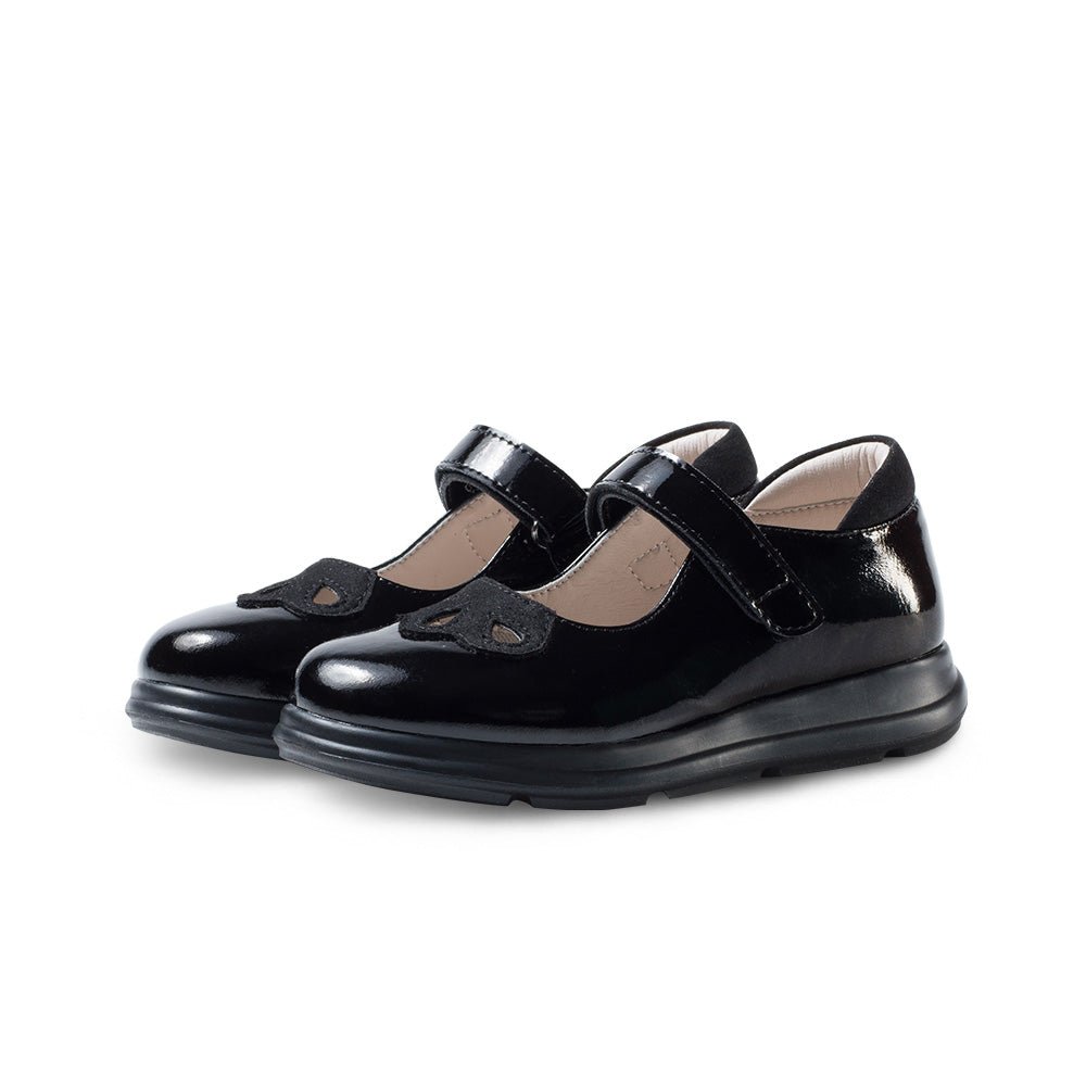 preppy girls leather school shoes all black 3