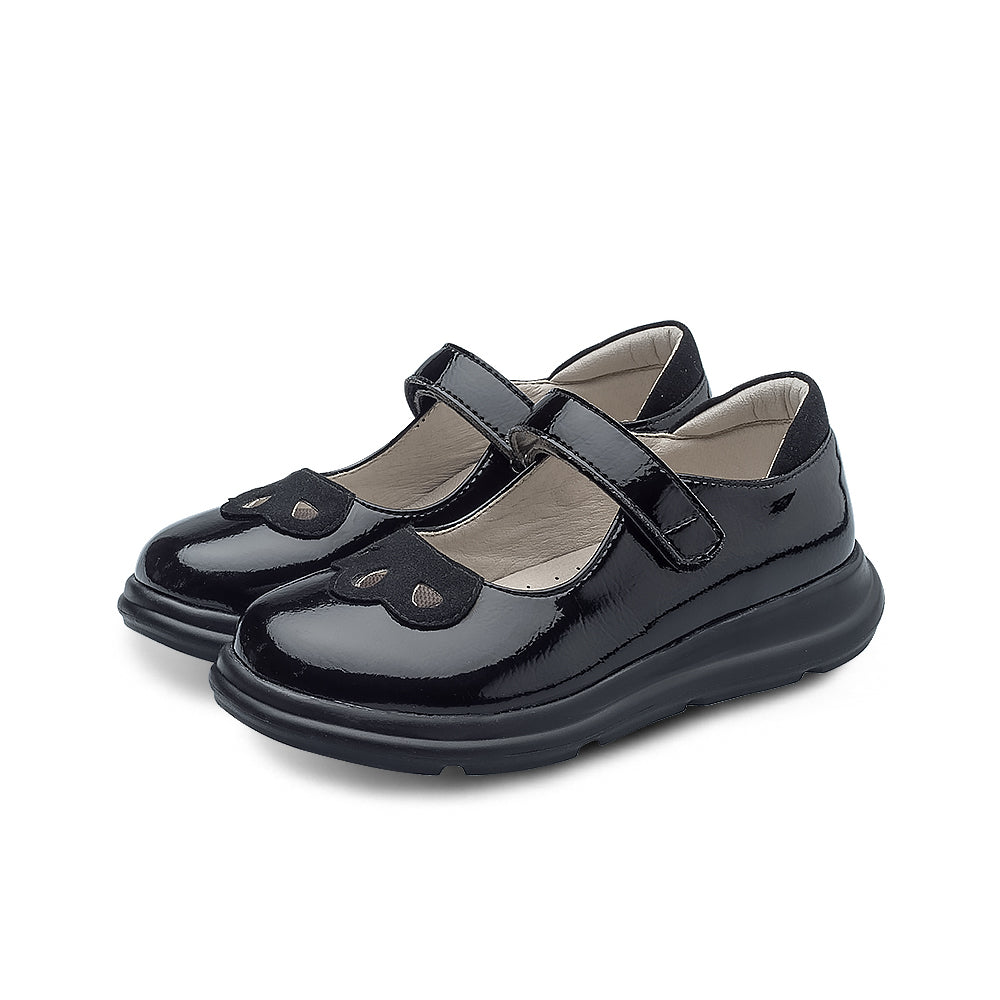 preppy girls leather school shoes all black 2