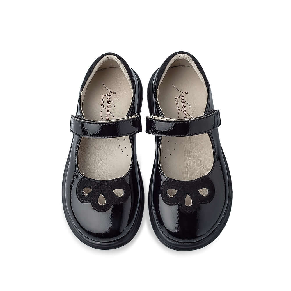 preppy girls leather school shoes all black 5