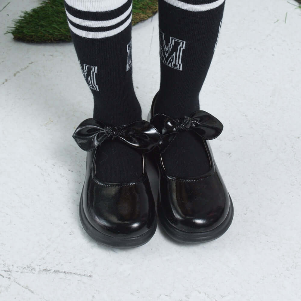 pretty bow soft sole girls leather school shoes all black 6