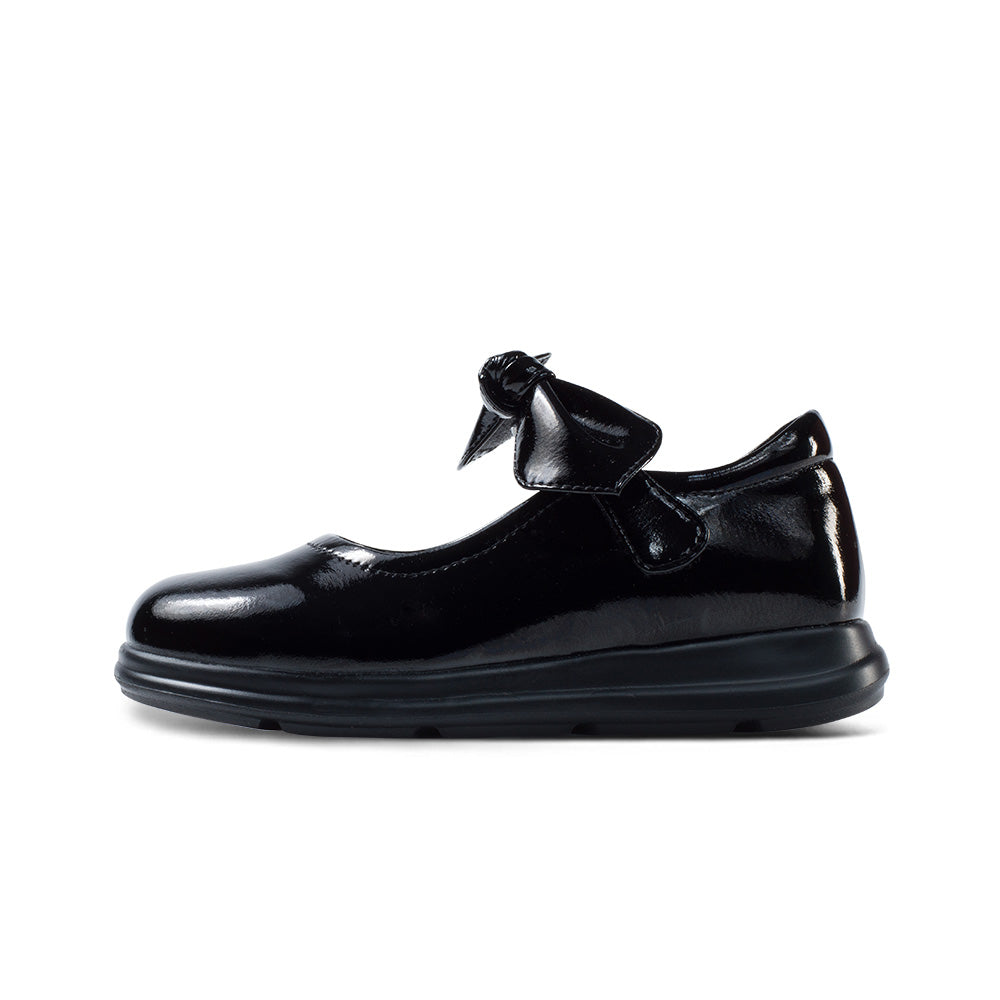 pretty bow soft sole girls leather school shoes all black 1