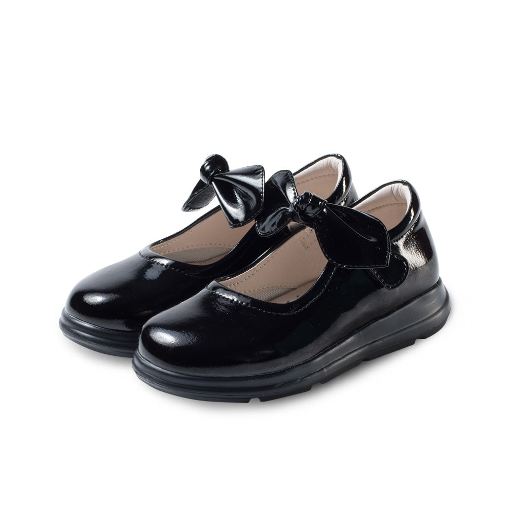 pretty bow soft sole girls leather school shoes all black 2