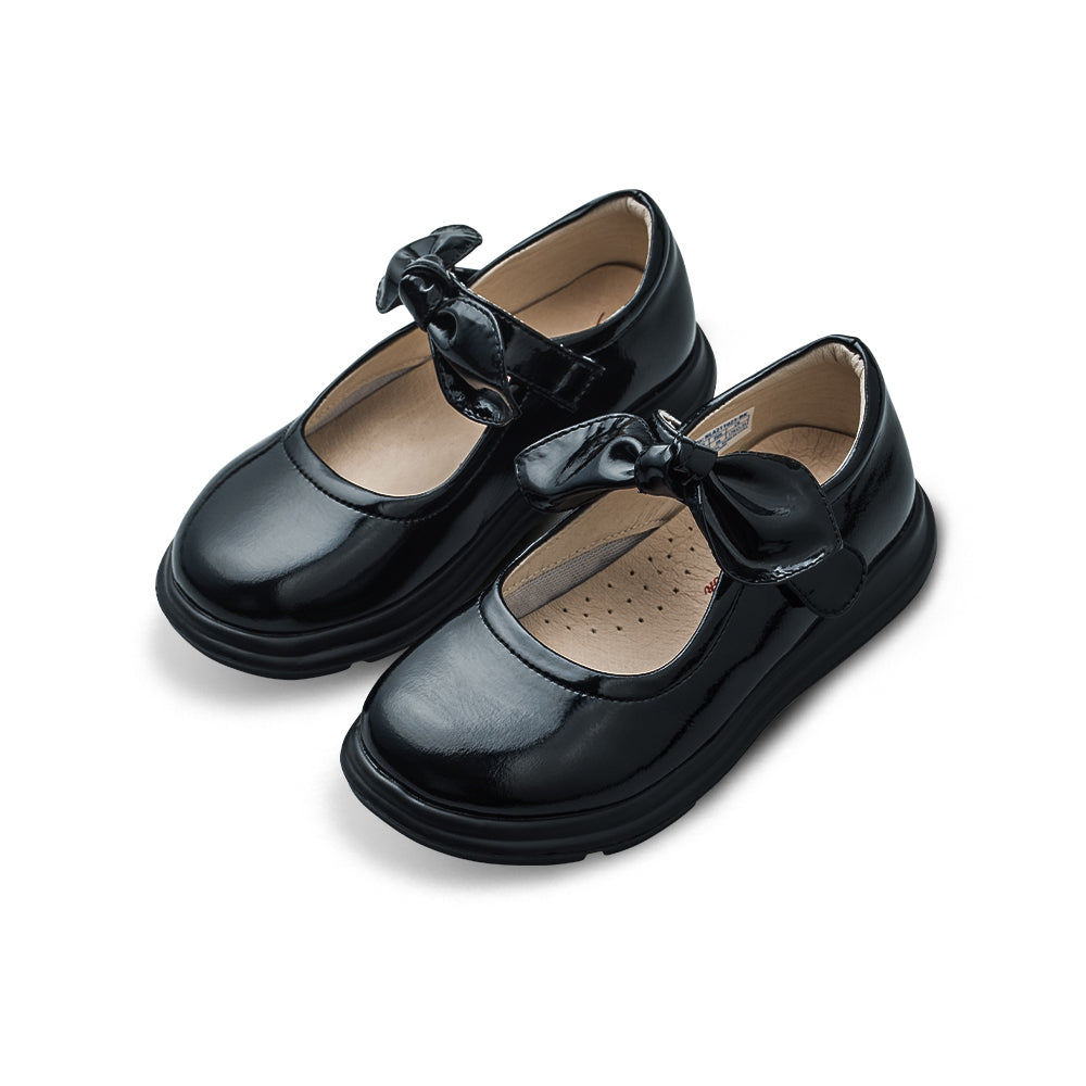 pretty bow soft sole girls leather school shoes all black 3