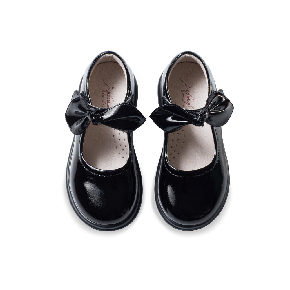 pretty bow soft sole girls leather school shoes all black 5
