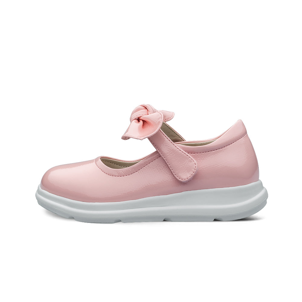 pretty bow soft sole girls leather school shoes all pink 1