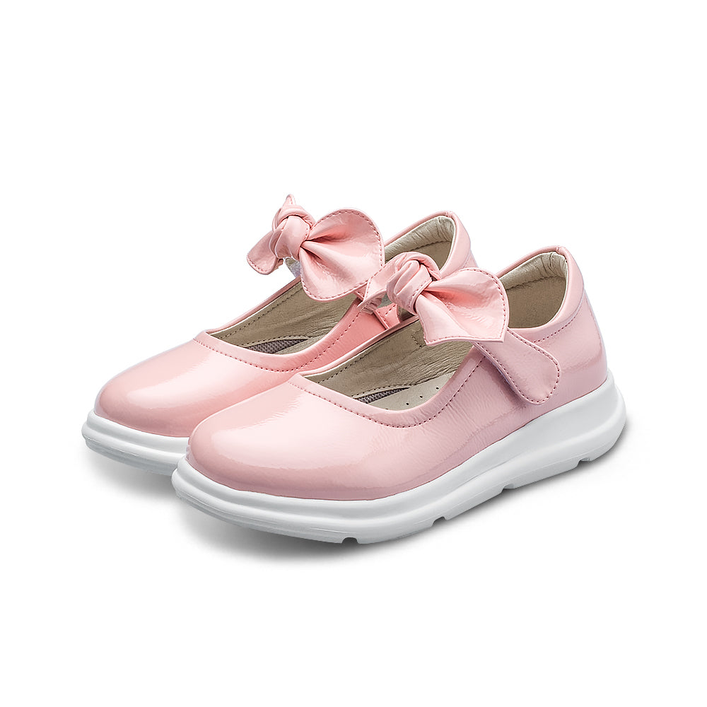pretty bow soft sole girls leather school shoes all pink 2