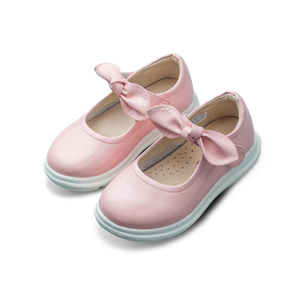 pretty bow soft sole girls leather school shoes all pink 3