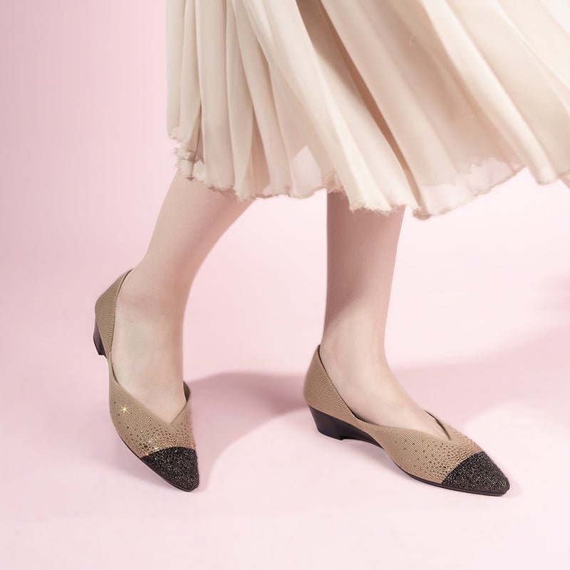 Princess Crystal Pointed Toe Wedge Pumps – Starfield Knit Commuter Heels