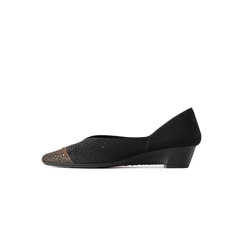 Princess Crystal Pointed Toe Wedge Pumps – Starfield Knit Commuter Heels