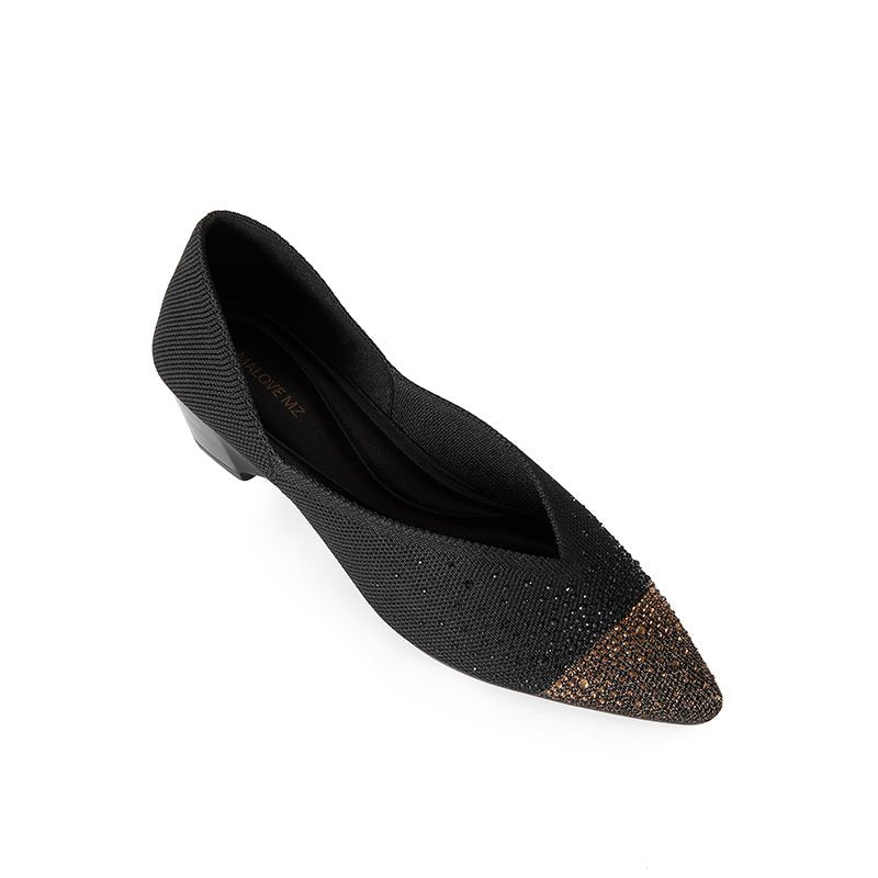 Princess Crystal Pointed Toe Wedge Pumps – Starfield Knit Commuter Heels