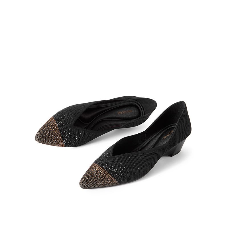 Princess Crystal Pointed Toe Wedge Pumps – Starfield Knit Commuter Heels