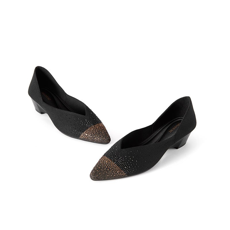 Princess Crystal Pointed Toe Wedge Pumps – Starfield Knit Commuter Heels