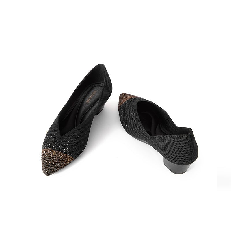 Princess Crystal Pointed Toe Wedge Pumps – Starfield Knit Commuter Heels