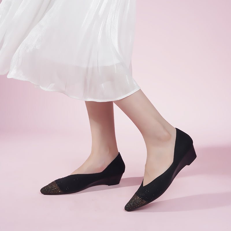 Princess Crystal Pointed Toe Wedge Pumps – Starfield Knit Commuter Heels