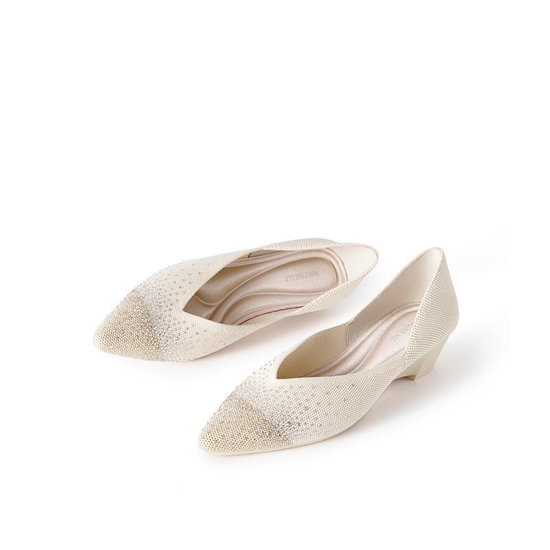 Princess Crystal Pointed Toe Wedge Pumps – Starfield Knit Commuter Heels
