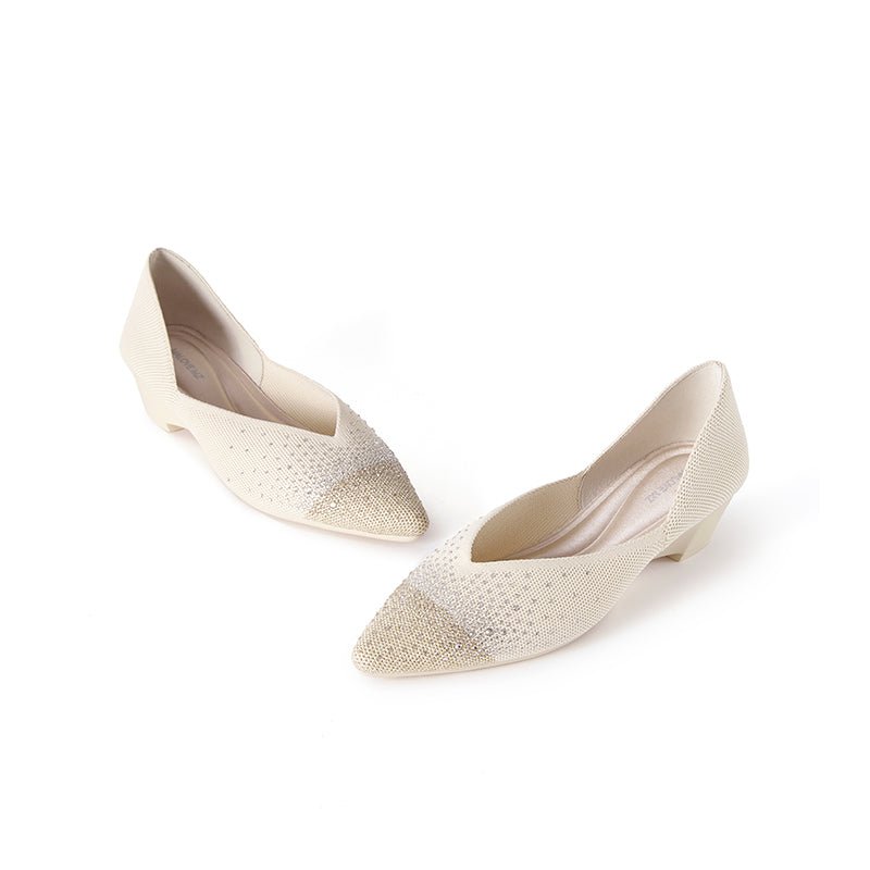 Princess Crystal Pointed Toe Wedge Pumps – Starfield Knit Commuter Heels