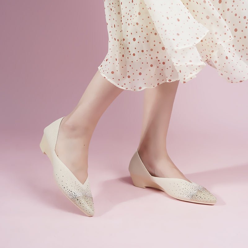 Princess Crystal Pointed Toe Wedge Pumps – Starfield Knit Commuter Heels