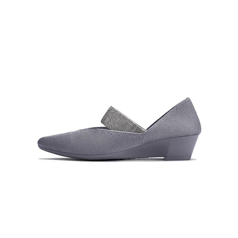 Princess Crystal Strap Mary Jane Wedges – Pointed Toe Knit Commuter Pumps