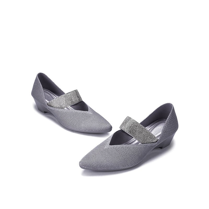 Princess Crystal Strap Mary Jane Wedges – Pointed Toe Knit Commuter Pumps