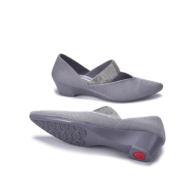 Princess Crystal Strap Mary Jane Wedges – Pointed Toe Knit Commuter Pumps