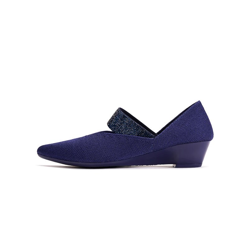 Princess Crystal Strap Mary Jane Wedges – Pointed Toe Knit Commuter Pumps