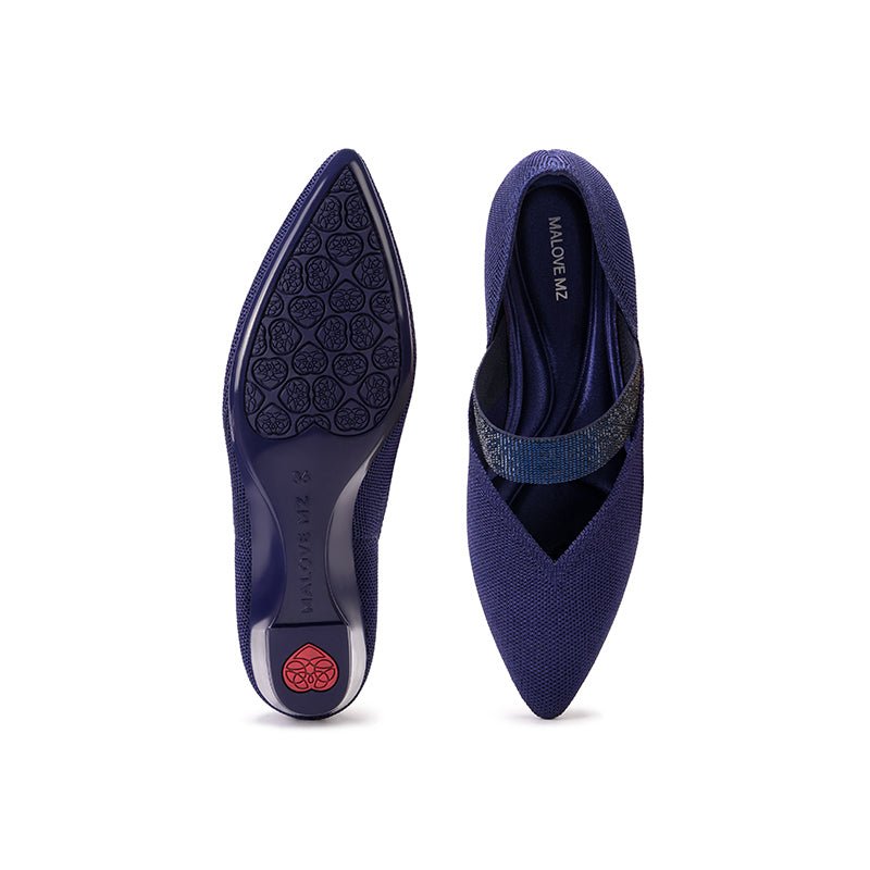 Princess Crystal Strap Mary Jane Wedges – Pointed Toe Knit Commuter Pumps