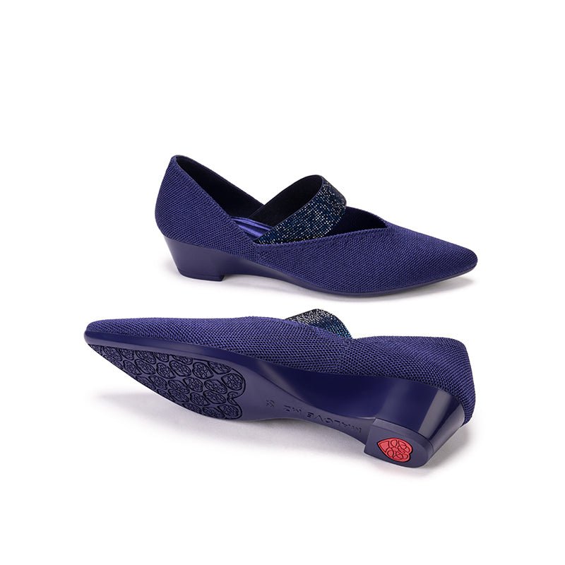 Princess Crystal Strap Mary Jane Wedges – Pointed Toe Knit Commuter Pumps