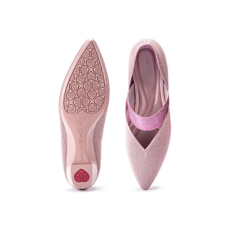 Princess Crystal Strap Mary Jane Wedges – Pointed Toe Knit Commuter Pumps