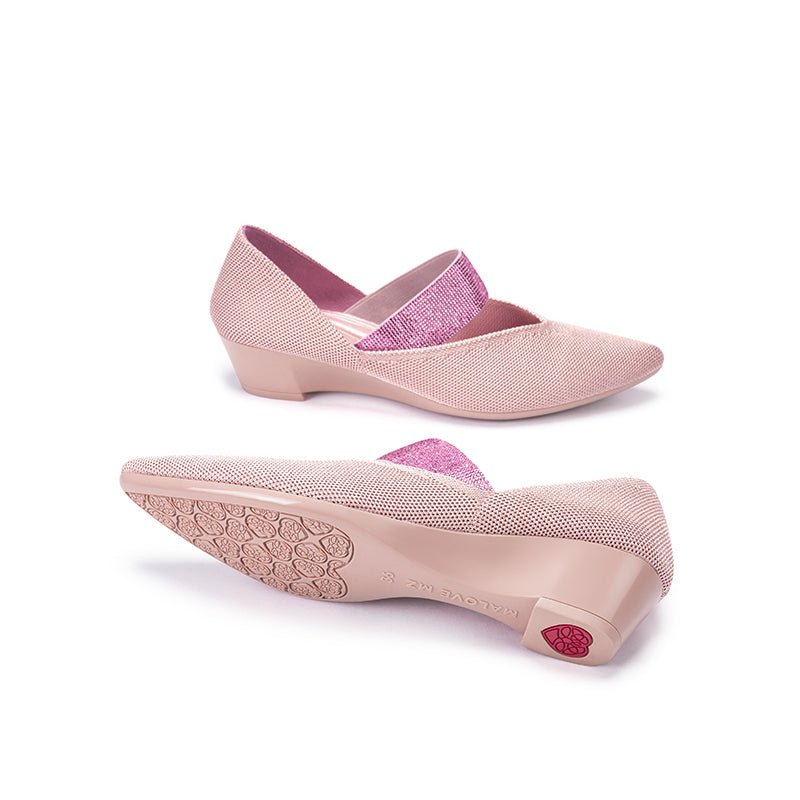 Princess Crystal Strap Mary Jane Wedges – Pointed Toe Knit Commuter Pumps