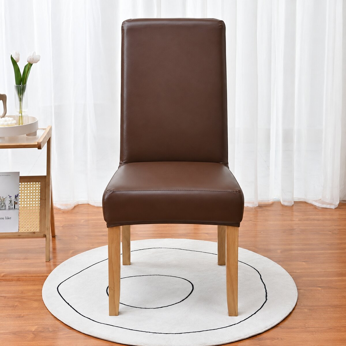 PU Waterproof Stretch Chair Cover with Buckle Straps – Non-Slip Armchair Protector