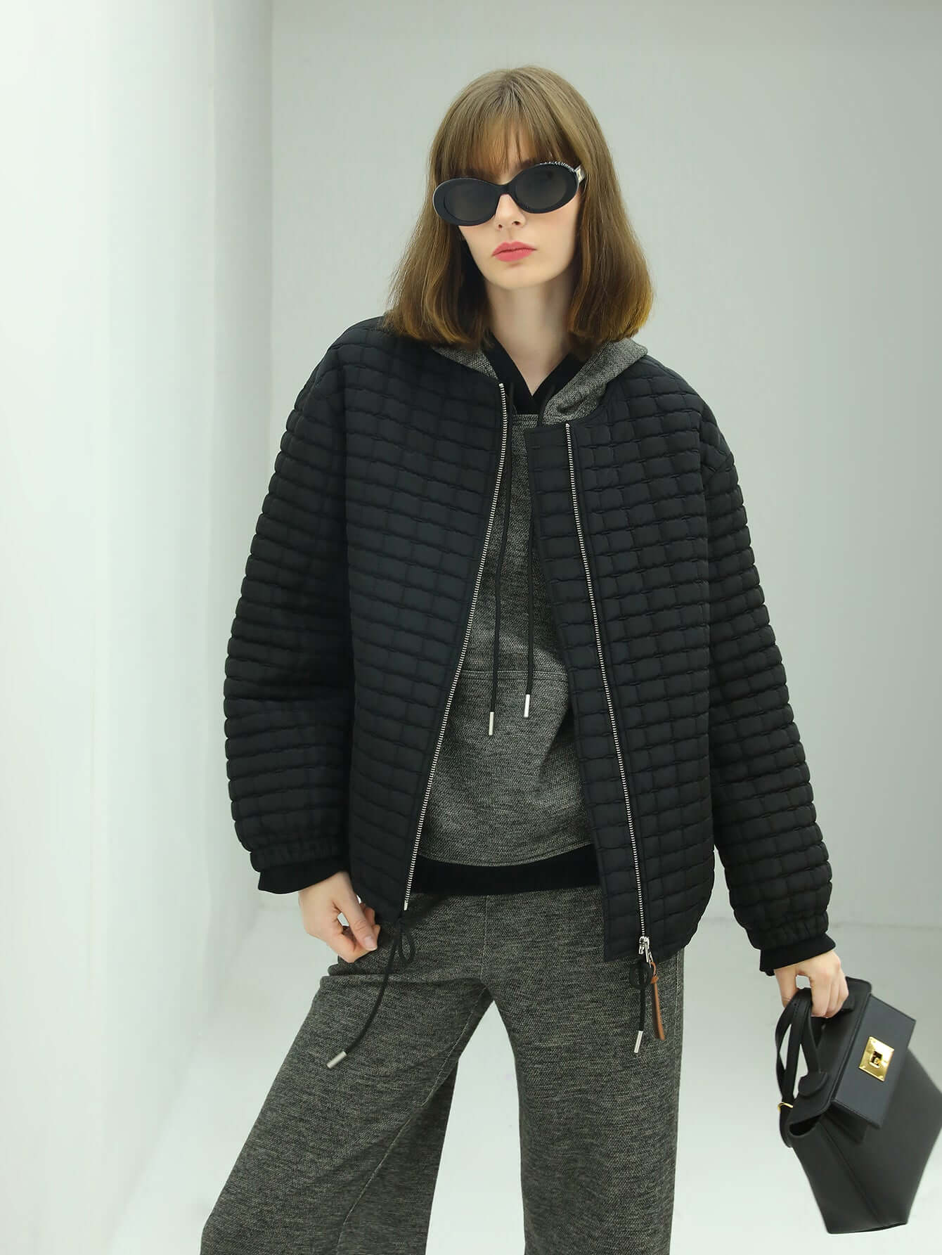 puffer quilted lightweight jacket all black 1