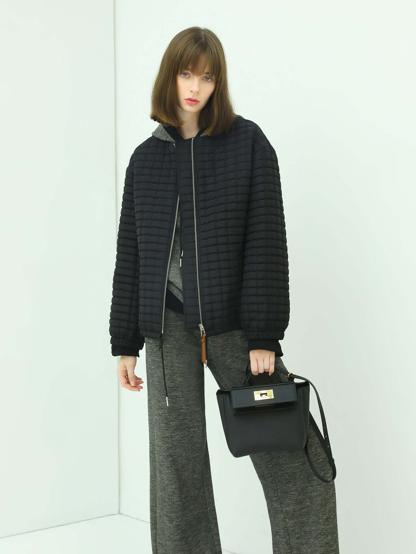 puffer quilted lightweight jacket all black 2