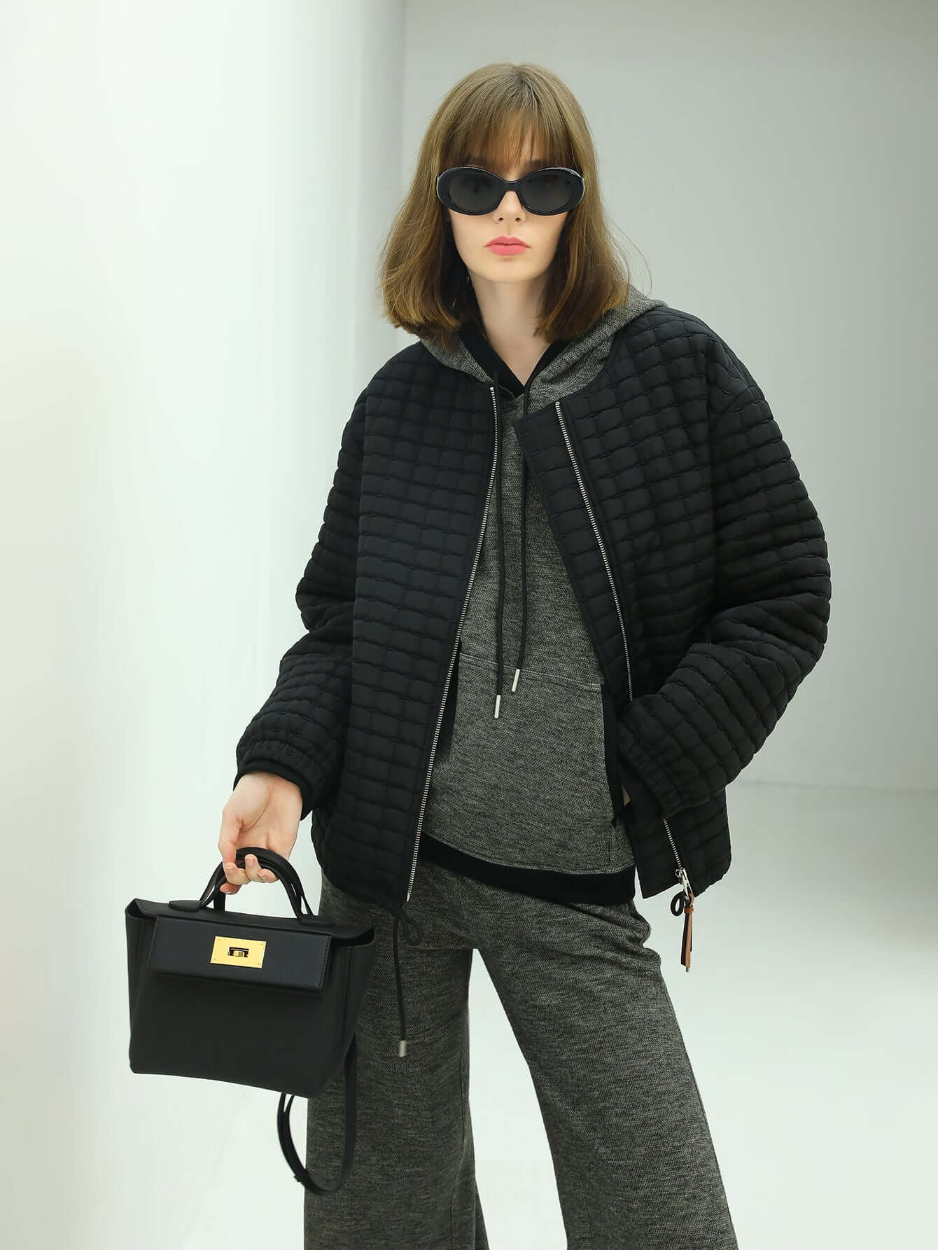 puffer quilted lightweight jacket all black 3