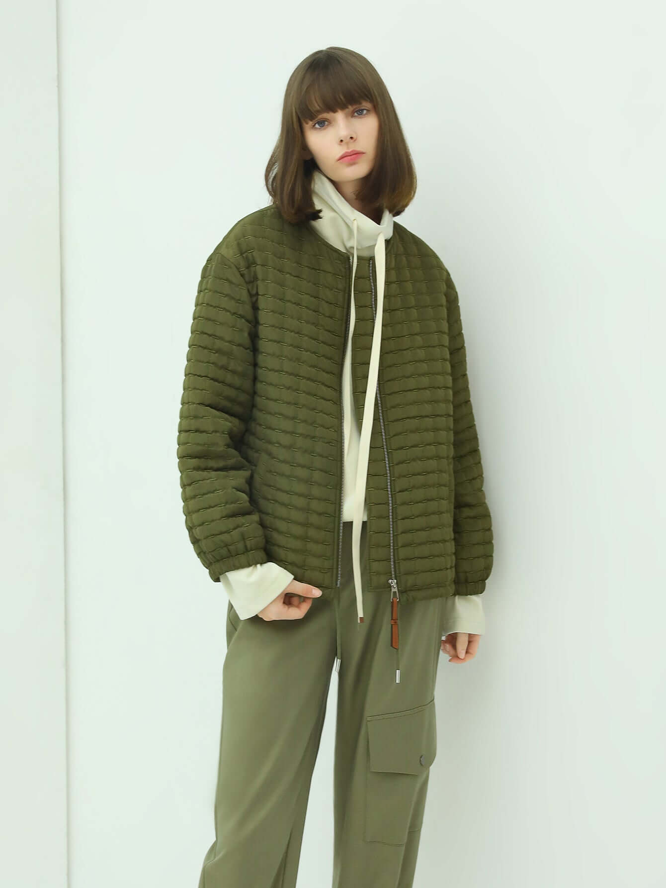 puffer quilted lightweight jacket all green 3