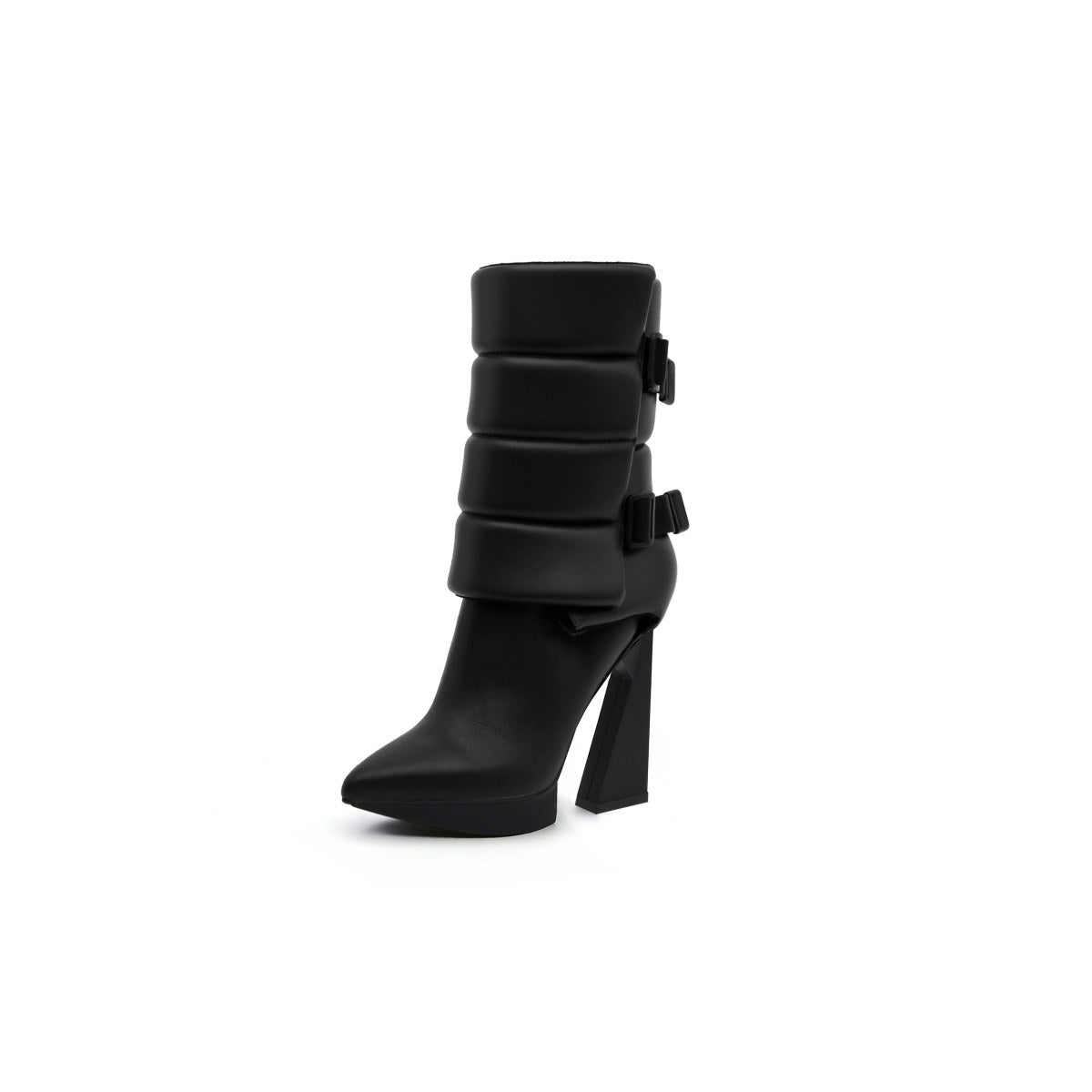 puffy leather platform boots all black 2